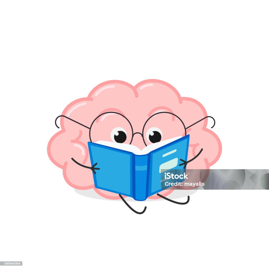 Cute Cartoon Brain In Glasses Reading Book Stock Illustration - Download  Image Now - Cartoon, Reading, Learning - iStock