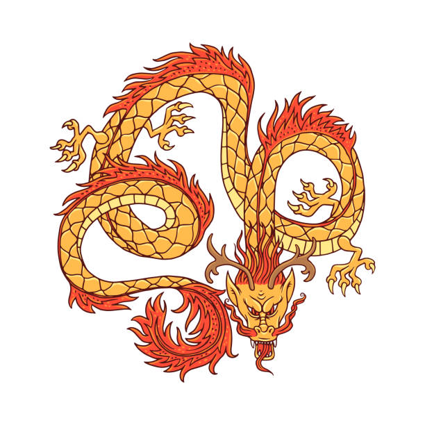 istock Vector isolated illustration of the traditional chinese golden dragon. 1281645134