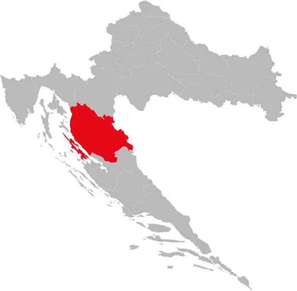 Vector illustration of Gospić county highlighted on Croatia map.
