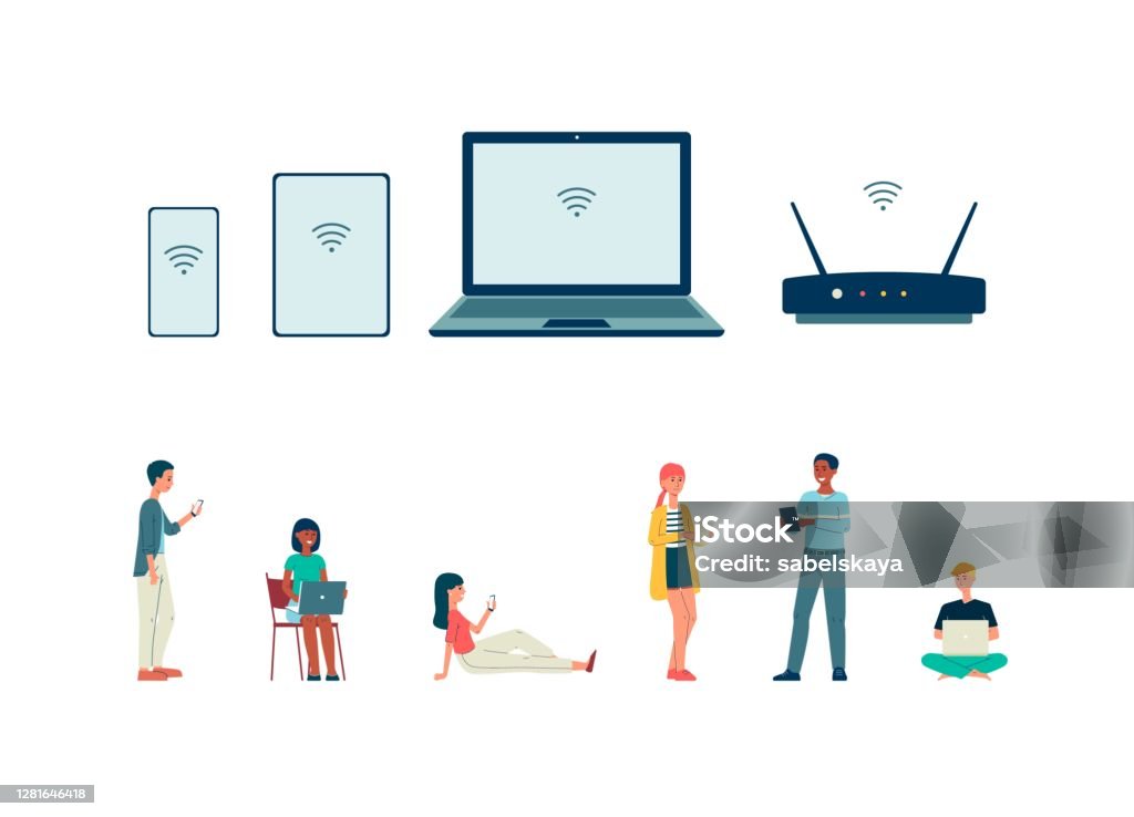 Remote Internet Connection Set With People Flat Vector Illustration ...