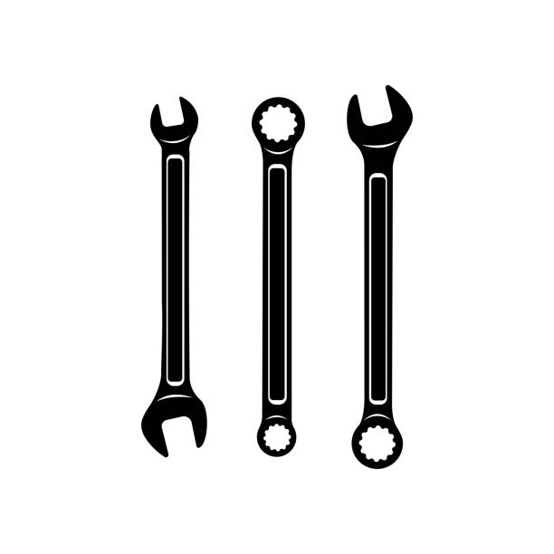 schraubenschlüssel-symbol. silhouette wrench icon vektor isoliert auf weißem hintergrund - wrench stock-grafiken, -clipart, -cartoons und -symbole