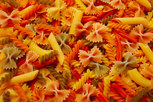 Raw Durum Wheat Pasta showing vibrant colours prior to boiling