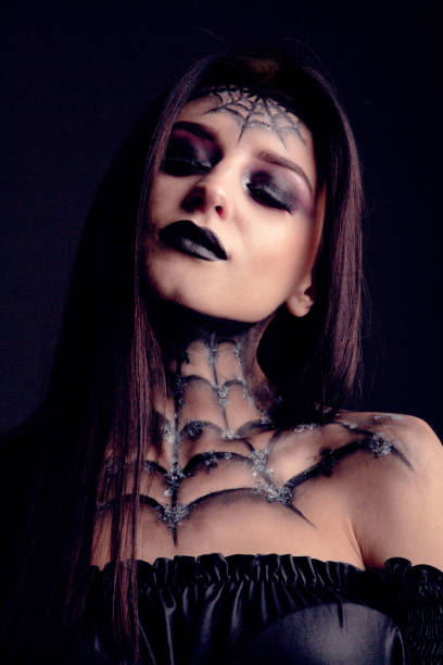 istock halloween make up spider web close up shot in dark background 1281649163