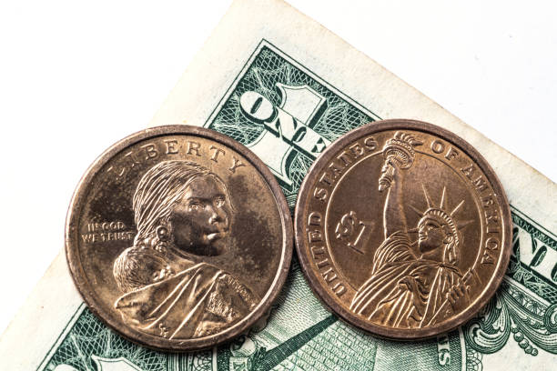 istock Metal dollar on paper dollar background 1281650697