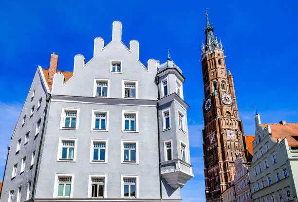 historic gothic facades at the famous old town of Landshut