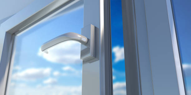 istock PVC aluminum metal frame with two glasses closeup. 3D illustration 1281656014