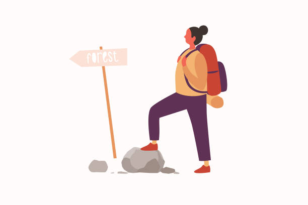 istock A young girl with a backpack on her back is looking at a signpost on a tourist trail. 1281656601