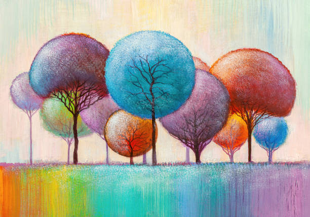 istock Oil painting landscape. Colorful autumn trees. Abstract style. 1281657429