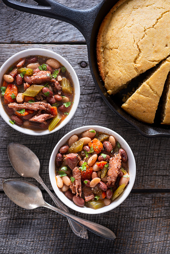 Homemade Ham and Bean Soup with Skillet Cornbread