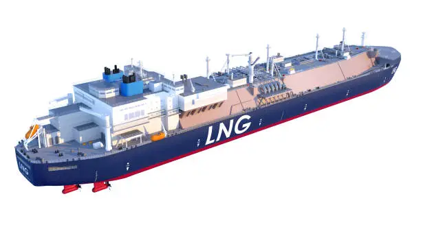 LNG tanker of icebreaking type. Isolated on white. 3d-rendering.