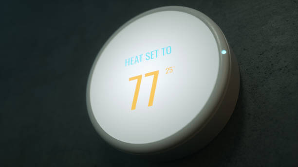 istock Learning Home Smart Thermostat On The Concrete Wall, 3d Rendering 1281663066
