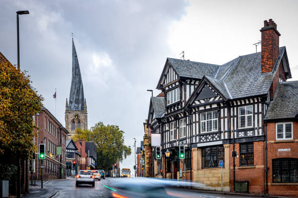 The crooked spire of the Church in Chesterfield, UK The crooked spire of the Church of St Mary and All Saints in Chesterfield, Derbyshire, UK marys stock pictures, royalty-free photos & images