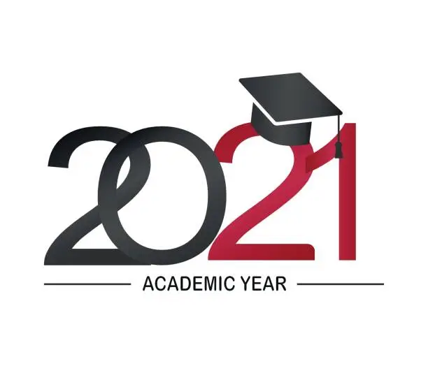 Vector illustration of Graduation Cap and 2021 Academic Year in Flat Simple Design on White Background