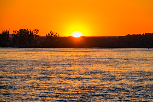 Orange glow during sunset at the Volga River in Samara Russia