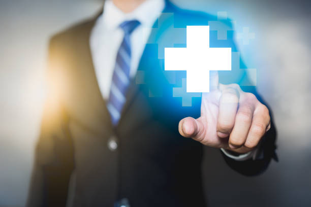 istock Businessman pushing button positive thing. Profit, Benefits Concepts. 1281672793