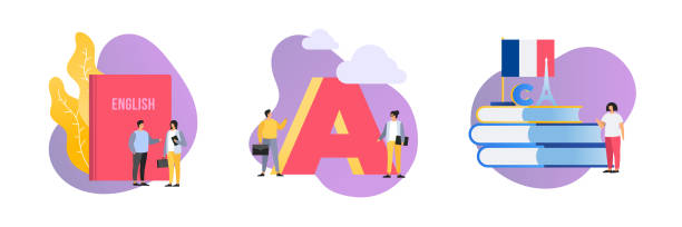 istock Set of illustrations on the topic of learning and teaching foreign languages. 1281672901