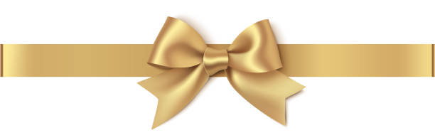 Decorative golden bow with horizontal ribbon isolated on white background. vector art illustration