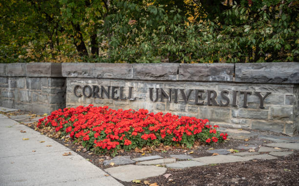 Ithaca, New York- October 18, 2020: Entrance to Cornell University on College Avenue Bridge Ithaca, New York- October 18, 2020: Entrance to Cornell University on College Avenue Bridge cornell university stock pictures, royalty-free photos & images