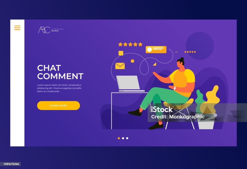 Chat/comments Cartoon Man Writes Comments In The Chat Page Layout Template Stock ...