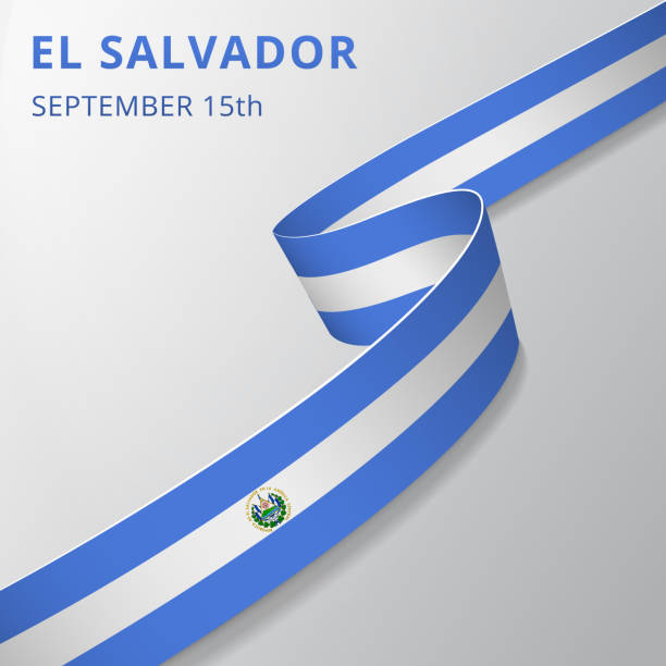 Flag of Salvador. 15th of September. Realistic wavy ribbon in colors of salvadoran flag. Independence day. National symbol. Vector illustration. EPS10. Flag of Salvador. 15th of September. Set of realistic wavy ribbons in colors of salvadoran flag. Independence day. National symbol. Vector illustration. EPS10 el salvador landmarks stock illustrations