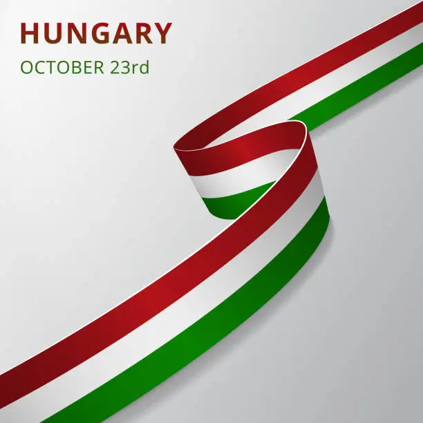 Vector illustration of Flag of Hungary. 23rd of October. Realistic wavy ribbon in colors of hungarian flag. Independence day. National symbol. Vector illustration. EPS10.