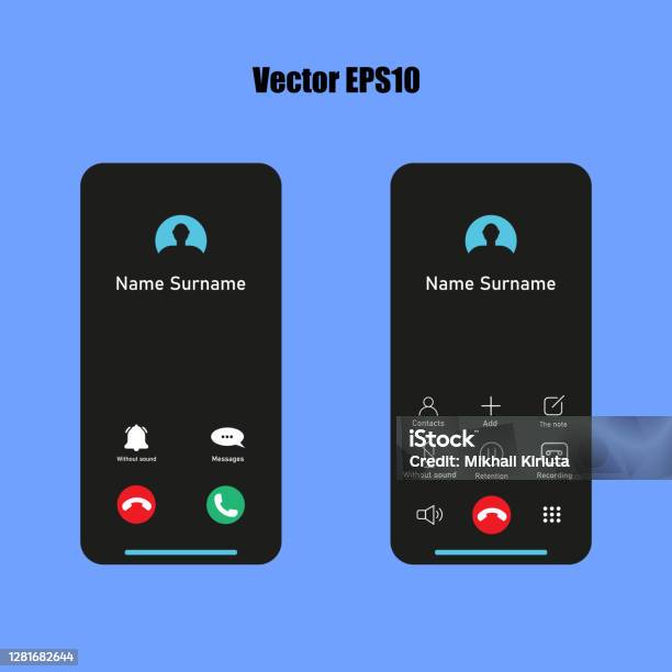 phone call ui. incoming touchscreen interface mockup... Incoming Call Mockup Smartphone Interface Vector Template Flat User ...