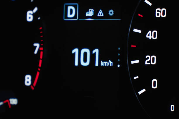 istock Speedometer in the car on the dashboard 1281684389