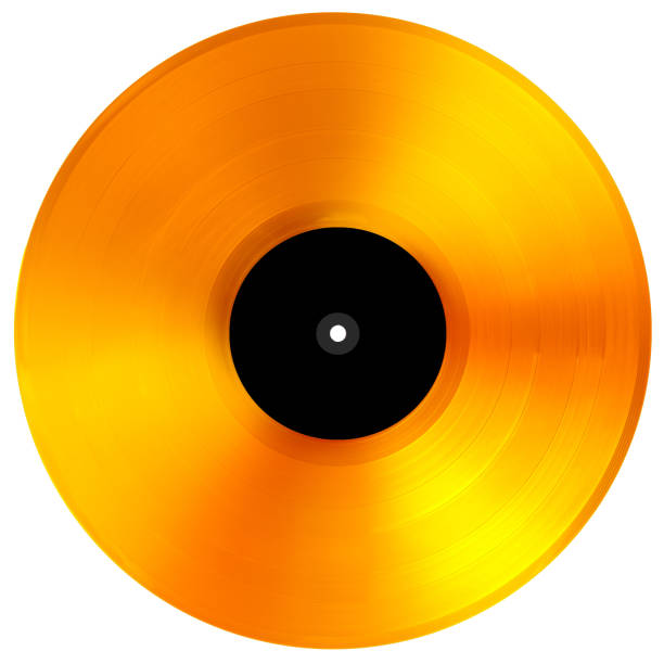 Golden disc music LP award isolated on white.