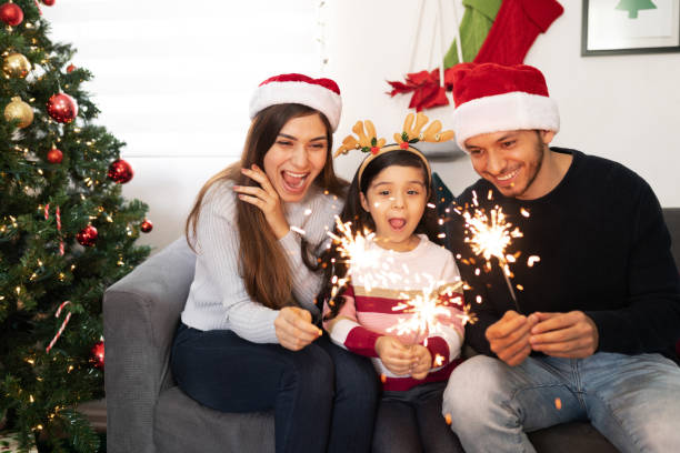 istock Having fun with sparklers on Christmas 1281689161