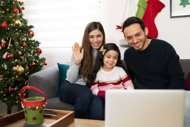 istock Latin family on a video call during Christmas 1281689457