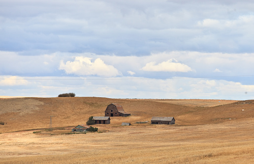 An old abandoned homestead on the great plains. Image taken near Swift Current, Saskatchewan, Canada.