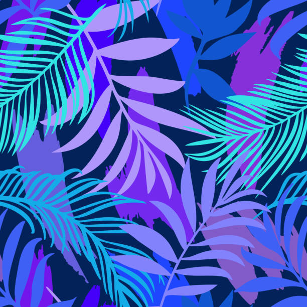 ilustrações de stock, clip art, desenhos animados e ícones de botanical seamless pattern mixed with geometric shapes brush strokes texture. exotic sprigs and leafage. floral background made of herbal foliage and leaves for fashion,  textile and fabric. - tropical rainforest illustrations