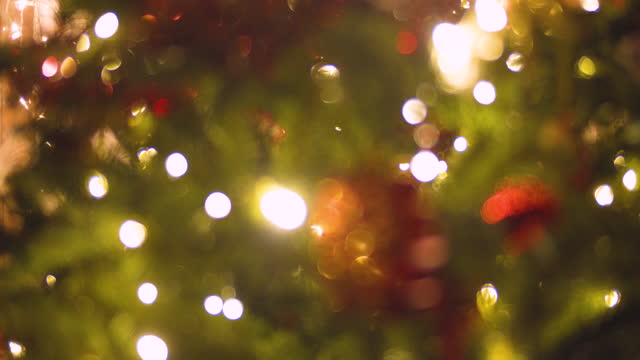 Defocused Christmas tree Background with blinking lights