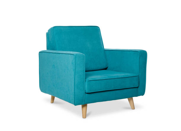fauteuil bleu isolé sur un blanc - canapé photos et images de collection
