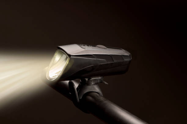 Front Bicycle Light Lighting Up Background stock photo