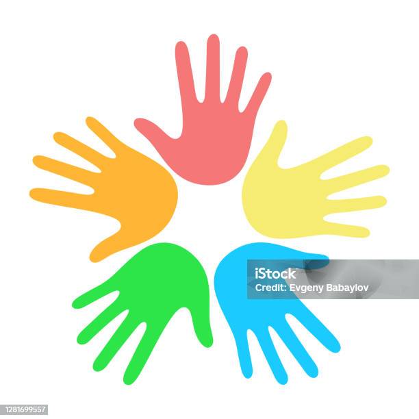 Large Color Hands Many Multicolored Hands On A White Background Vector Stock Illustration ...