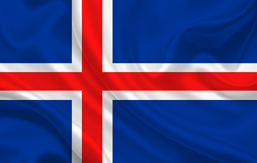 Flag of Iceland. Icelandic flag on fabric surface. Icelandic national flag on textured background. Fabric Texture. Republic of Iceland