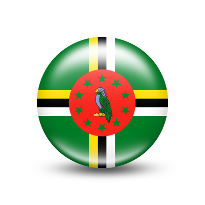Dominica country flag in sphere with white shadow - illustration
