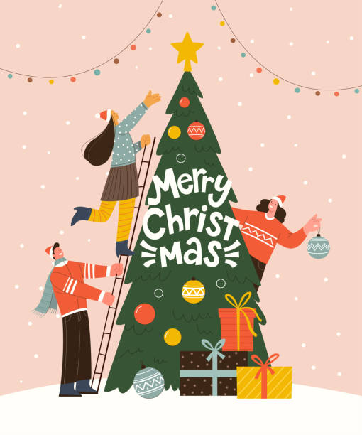 ilustrações de stock, clip art, desenhos animados e ícones de merry christmas greeting card. - family christmas