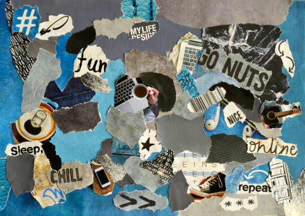 istock Collage mood board with blue, grey, and black colors 1281706572