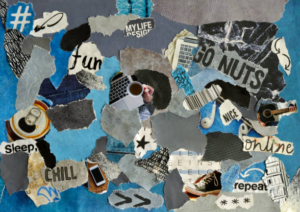 istock Collage mood board with blue, grey, and black colors 1281706583
