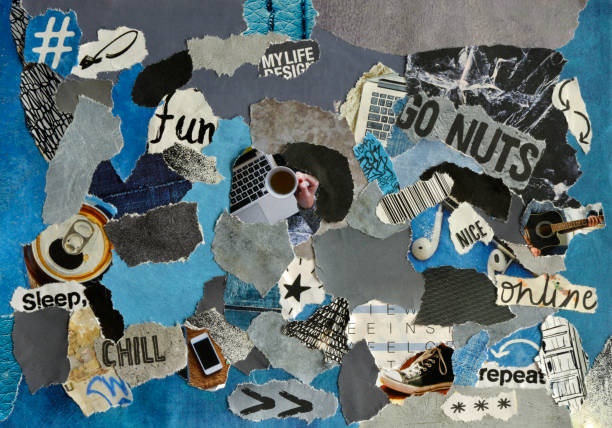 istock Collage mood board with blue, grey, and black colors 1281706614