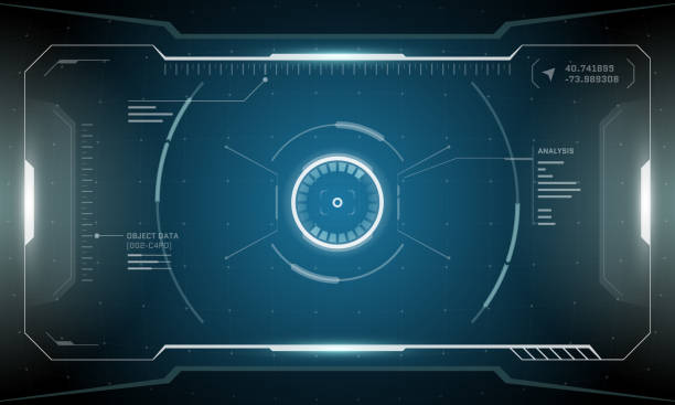 vr hud digitální futuristické rozhraní cyberpunkový design obrazovky. technologie sci-fi virtuální reality zobrazuje displej s hlavou nahoru. digitální technologie gui ui řídicí panel vektor ilustrace - průhledový displej přístrojových deskách stock ilustrace