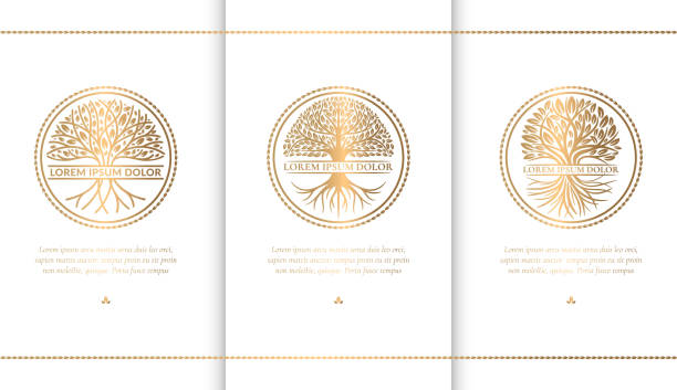 istock Set of abstract golden tree emblem. Modern vector illustration. Isolated vector. Great for logo, monogram, invitation, flyer, menu, brochure, background, or any desired idea. 1281708501