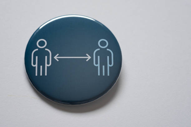 A blue round sticker telling you to keep distance, Denmark, October 22, 2020