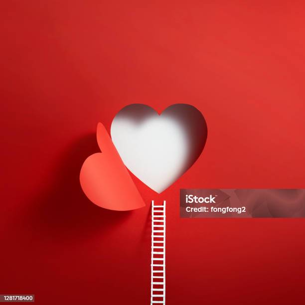 Ladder Leading To A Heart Stock Photo - Download Image Now - Heart Shape, Ladder, Staircase