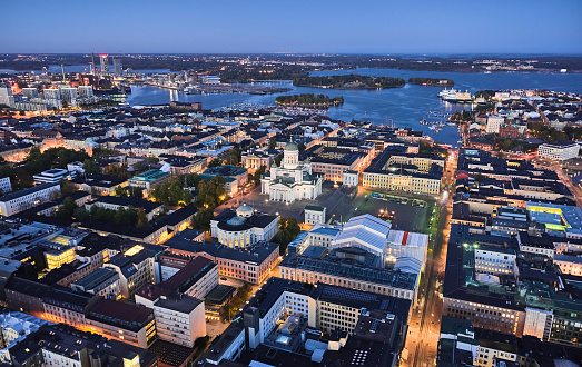 Aerial view of the Senate Square and Helsinki Cathedral, Finland.