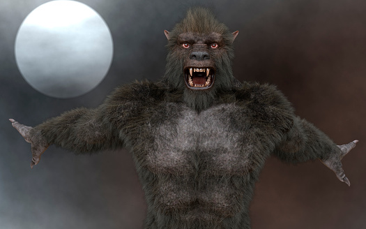 3D illustration Lycan Werewolf against the background of the full moon