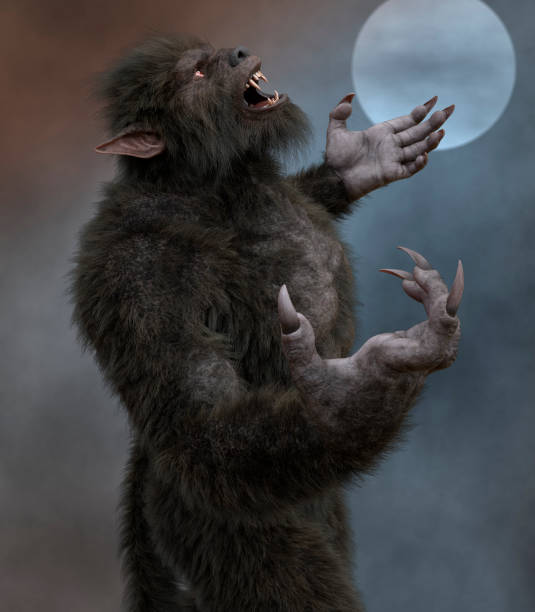 Lycan Werewolf against the background of the full moon 3d illustration stock photo