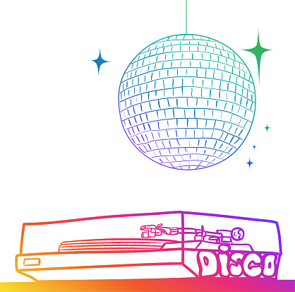 Turntable and disco ball above,